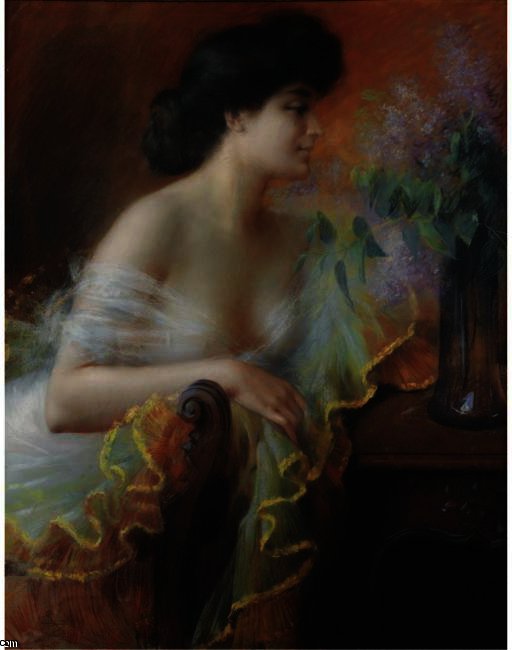 WikiOO.org - Encyclopedia of Fine Arts - Schilderen, Artwork Delphin Enjolras - Woman with a bouquet of lilac