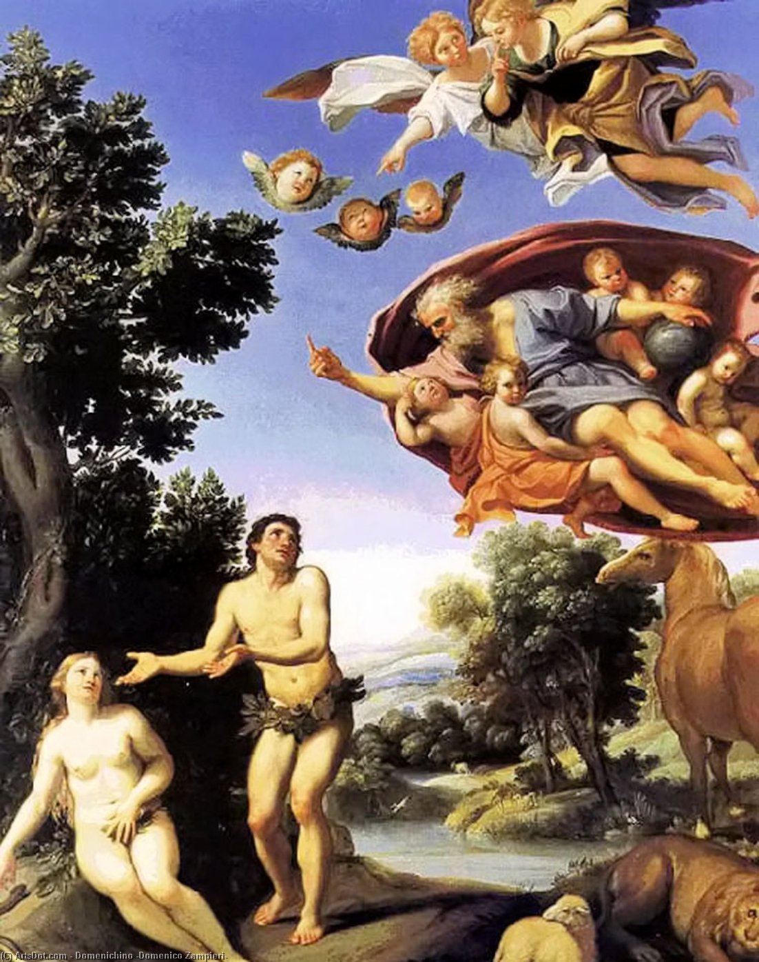 Wikioo.org – La Enciclopedia de las Bellas Artes - Pintura, Obras de arte de Domenichino (Domenico Zampieri) - adán y víspera