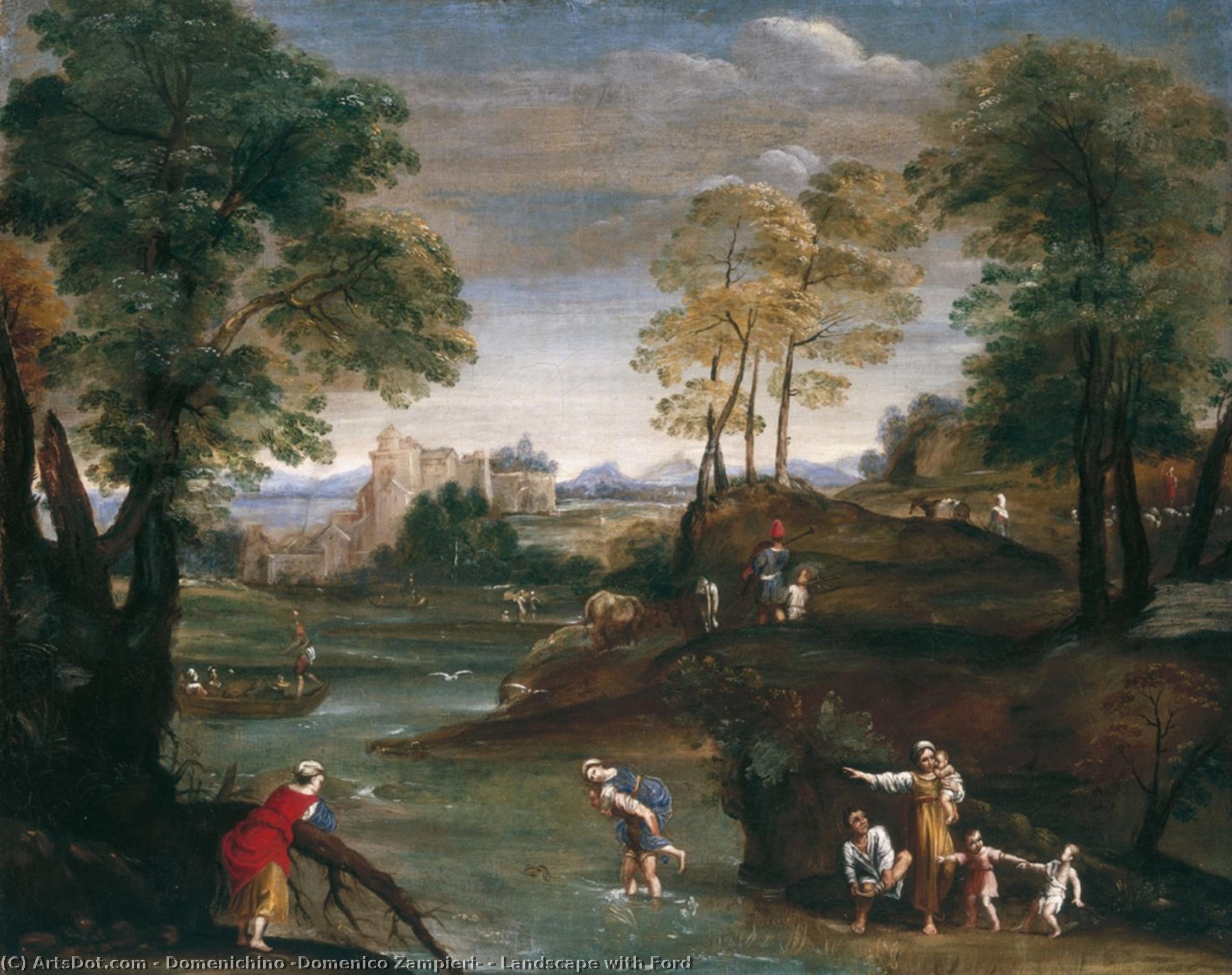 Wikioo.org - The Encyclopedia of Fine Arts - Painting, Artwork by Domenichino (Domenico Zampieri) - Landscape with Ford