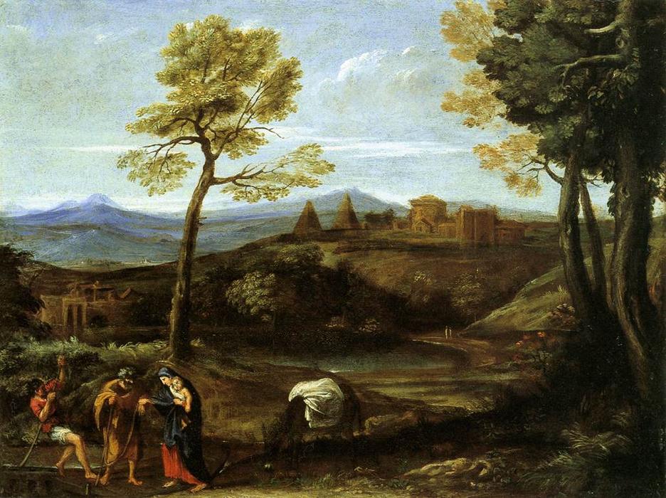 Wikioo.org - The Encyclopedia of Fine Arts - Painting, Artwork by Domenichino (Domenico Zampieri) - Landscape with the Flight into Egypt