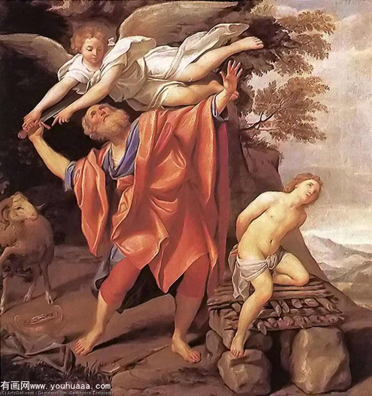 Wikioo.org - สารานุกรมวิจิตรศิลป์ - จิตรกรรม Domenichino (Domenico Zampieri) - The Sacrifice of Isaac