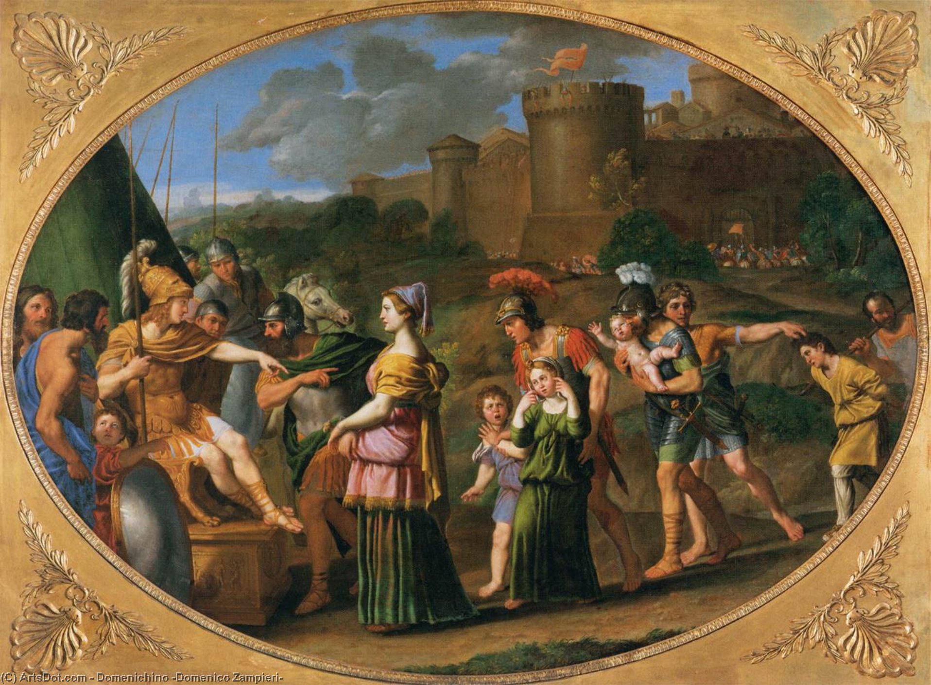 Wikioo.org - The Encyclopedia of Fine Arts - Painting, Artwork by Domenichino (Domenico Zampieri) - Timoclea Captive Brought before Alexander