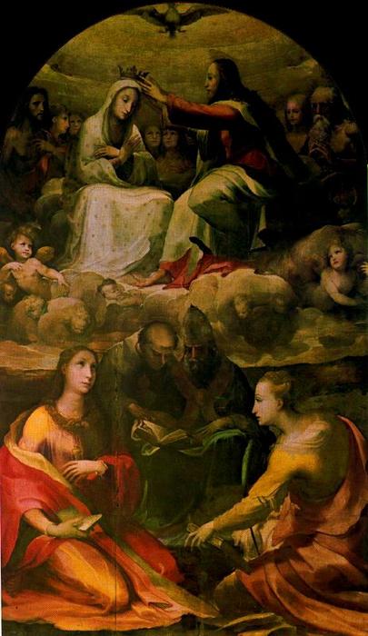 Wikioo.org – La Enciclopedia de las Bellas Artes - Pintura, Obras de arte de Domenico Di Pace Beccafumi - coronación de la virgen y santos