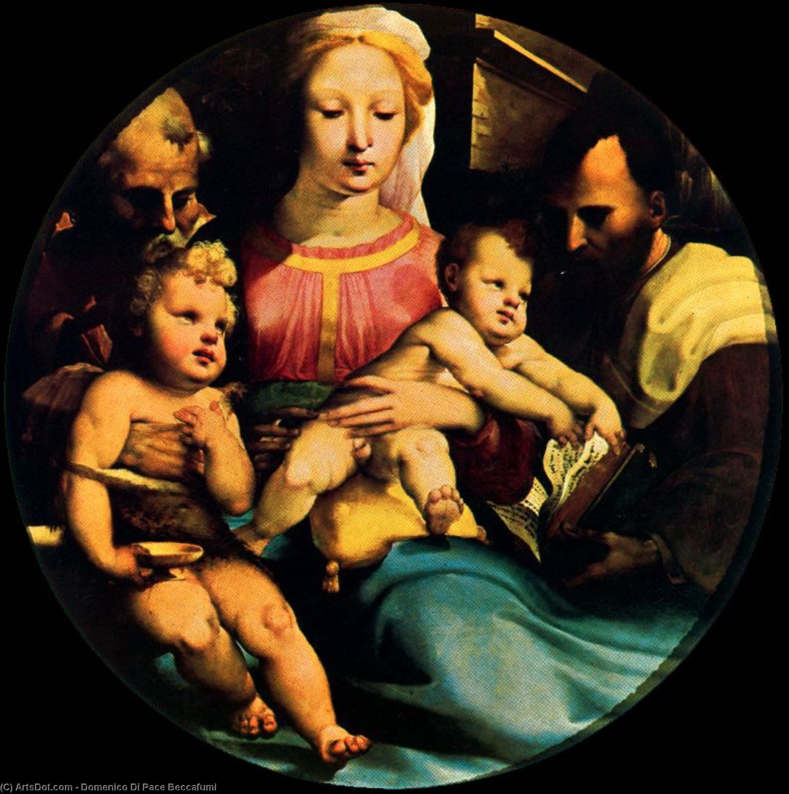 Wikioo.org - The Encyclopedia of Fine Arts - Painting, Artwork by Domenico Di Pace Beccafumi - Holy Family with St. John and a donor