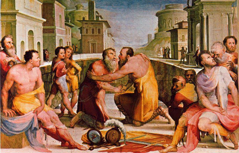 WikiOO.org - Encyclopedia of Fine Arts - Schilderen, Artwork Domenico Di Pace Beccafumi - Reconciliation of Lepidus and Flacco
