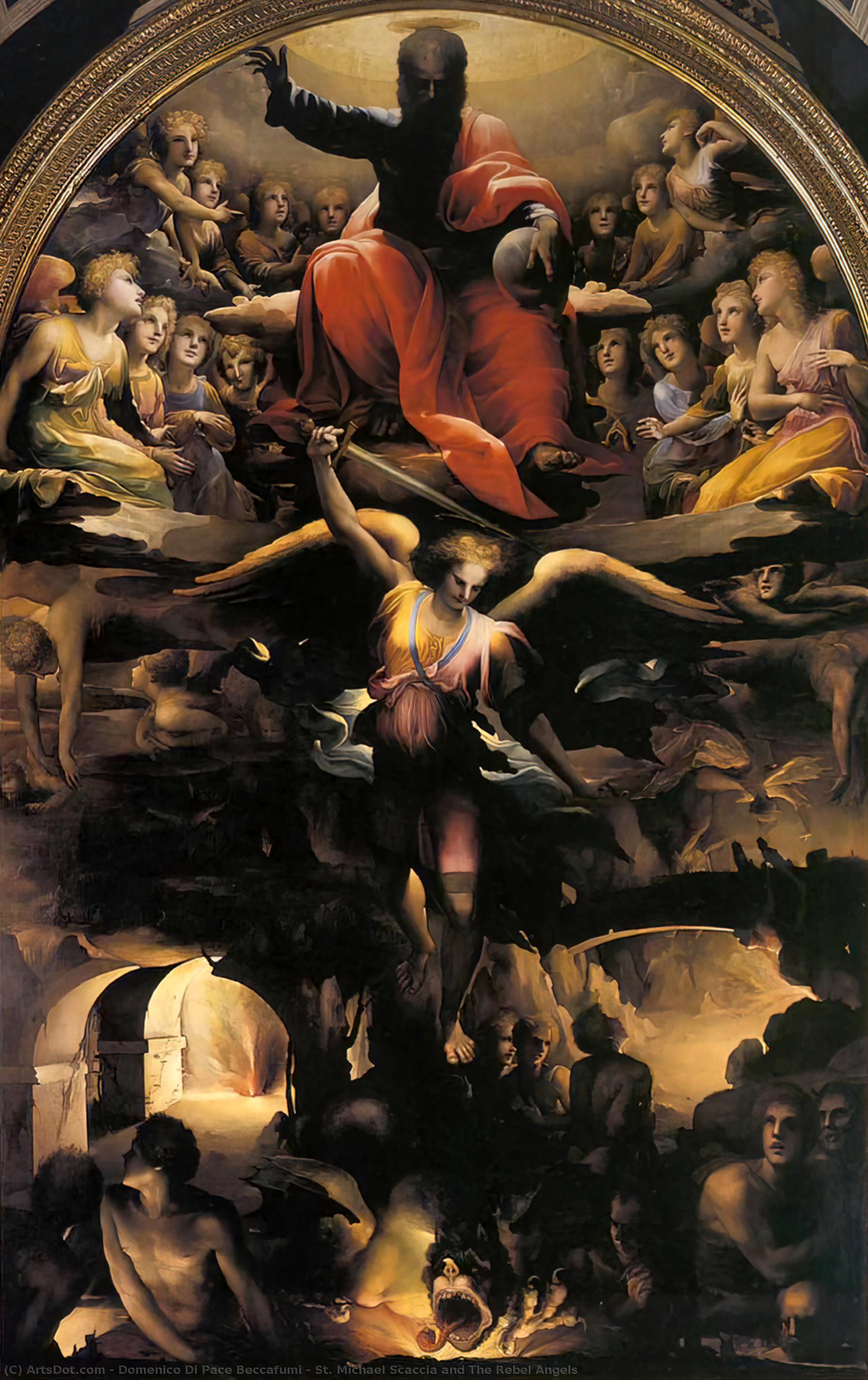 WikiOO.org - Енциклопедия за изящни изкуства - Живопис, Произведения на изкуството Domenico Di Pace Beccafumi - St. Michael Scaccia and The Rebel Angels