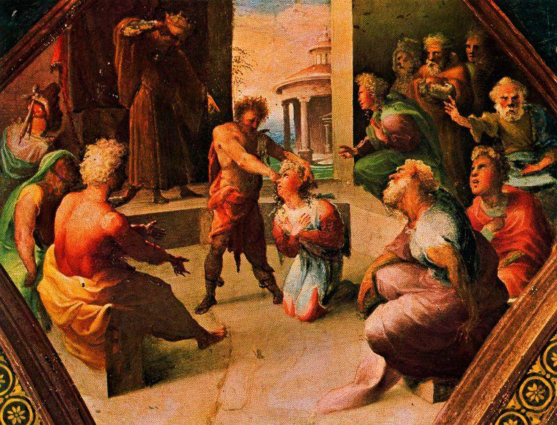 Wikioo.org - The Encyclopedia of Fine Arts - Painting, Artwork by Domenico Di Pace Beccafumi - The sacrifice of Seleucus of Locri