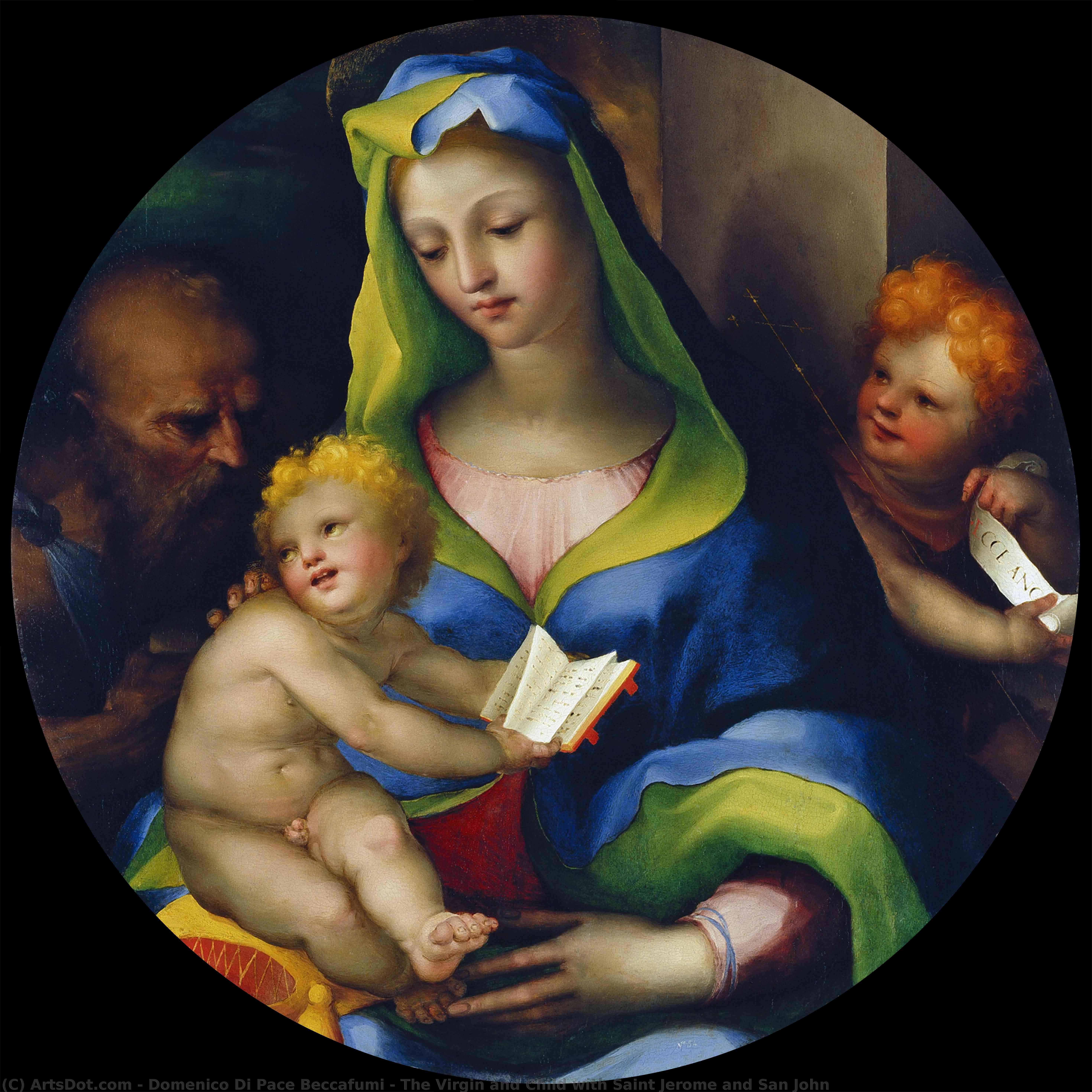 Wikioo.org - The Encyclopedia of Fine Arts - Painting, Artwork by Domenico Di Pace Beccafumi - The Virgin and Child with Saint Jerome and San John