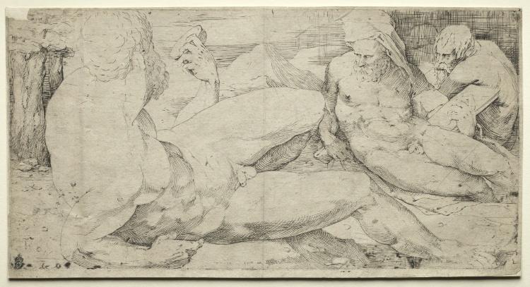 WikiOO.org - Encyclopedia of Fine Arts - Festés, Grafika Domenico Di Pace Beccafumi - Three Male Nudes