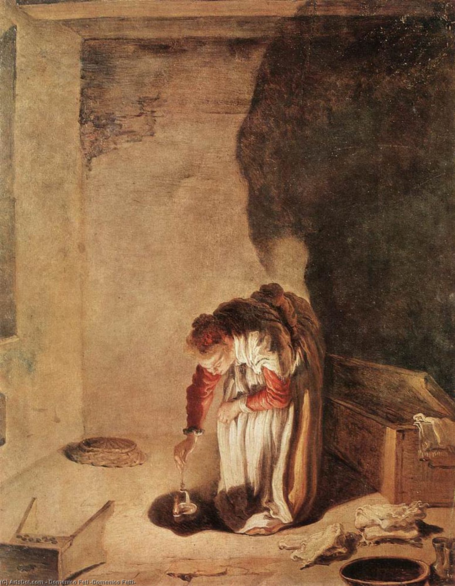 Wikioo.org - The Encyclopedia of Fine Arts - Painting, Artwork by Domenico Feti (Domenico Fetti) - Parable of the Lost Drachma