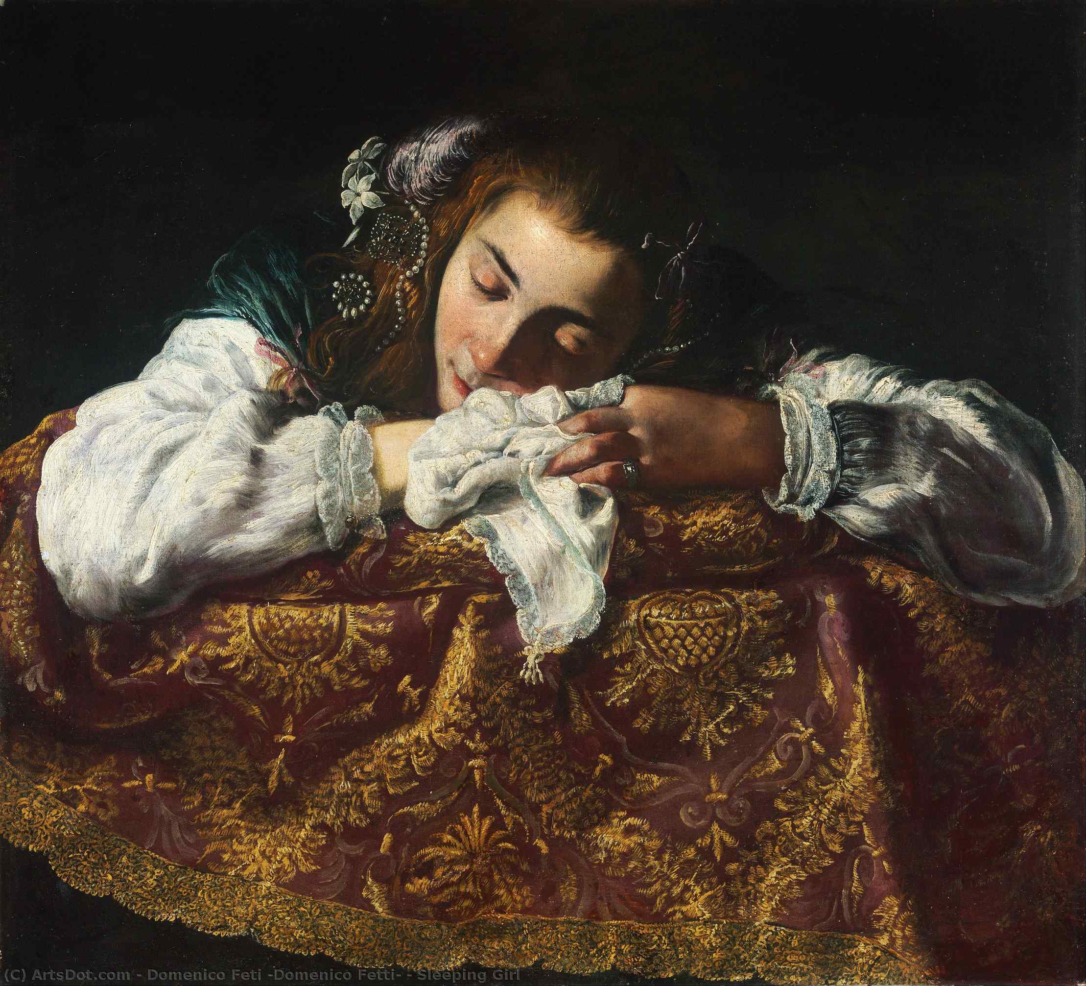 Wikioo.org – La Enciclopedia de las Bellas Artes - Pintura, Obras de arte de Domenico Feti (Domenico Fetti) - durmiendo chica