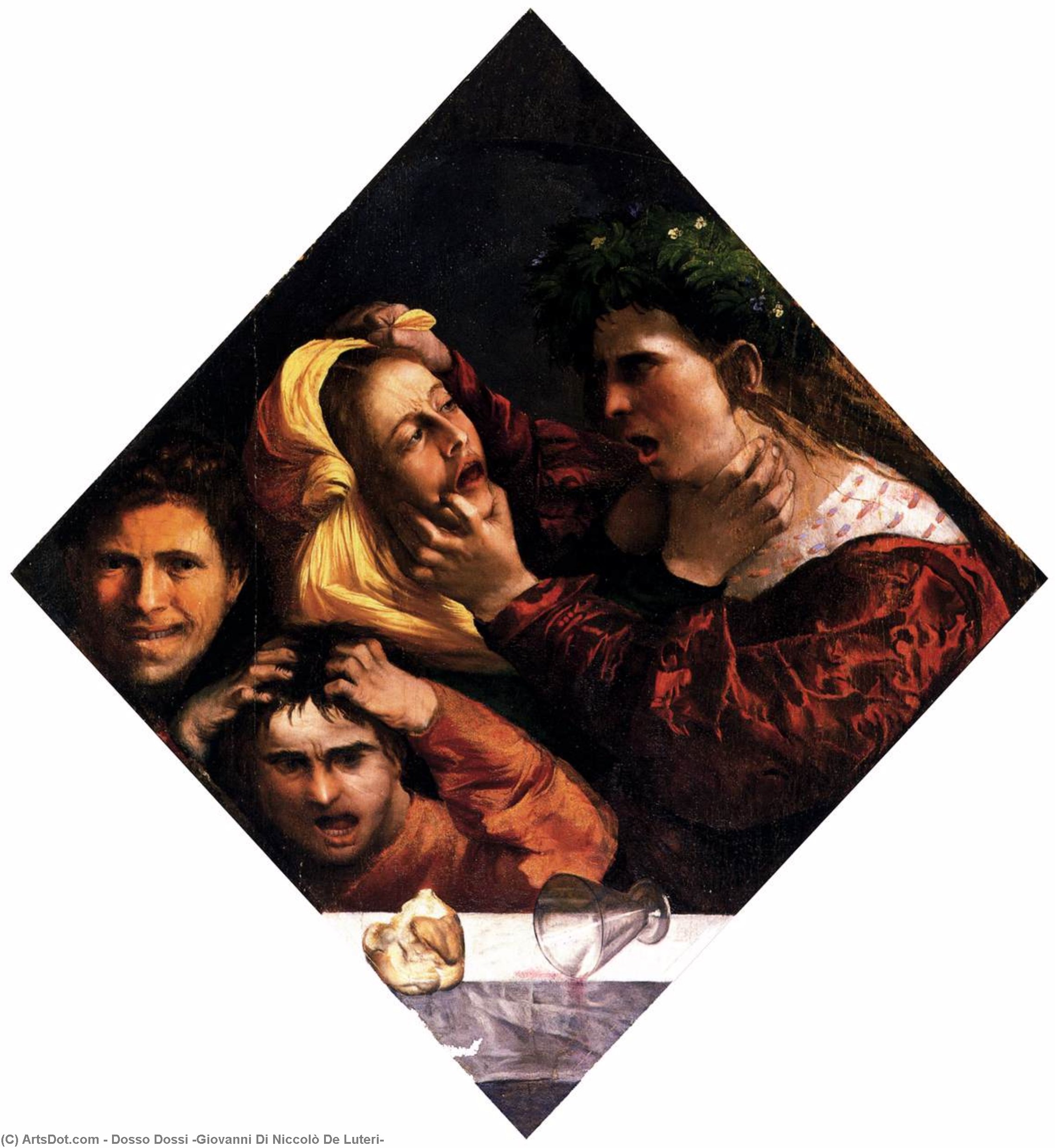 Wikioo.org – La Enciclopedia de las Bellas Artes - Pintura, Obras de arte de Dosso Dossi (Giovanni Di Niccolò De Luteri) - La ira o la Tussle