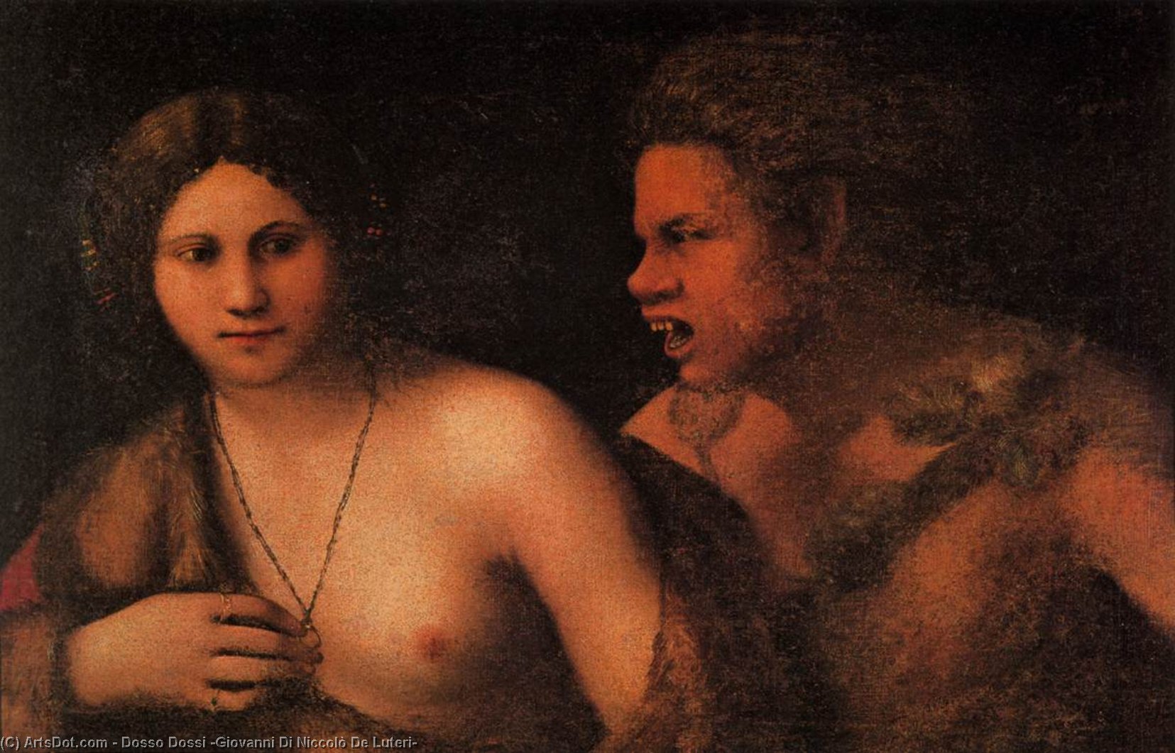 Wikioo.org – La Enciclopedia de las Bellas Artes - Pintura, Obras de arte de Dosso Dossi (Giovanni Di Niccolò De Luteri) - Ninfa y sátiro