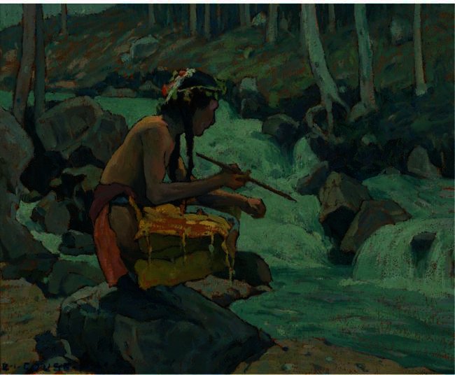 WikiOO.org - Encyclopedia of Fine Arts - Maleri, Artwork Eanger Irving Couse - Indian By A Stream