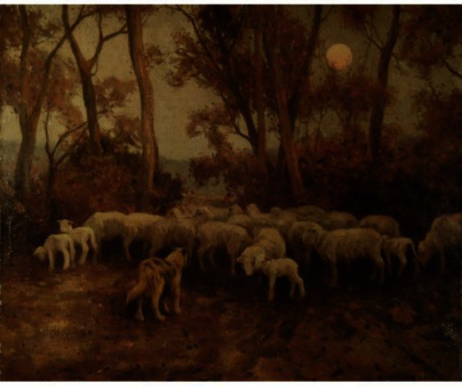 Wikioo.org - The Encyclopedia of Fine Arts - Painting, Artwork by Eanger Irving Couse - Sheep At Sundown