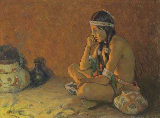Wikioo.org - The Encyclopedia of Fine Arts - Painting, Artwork by Eanger Irving Couse - The Thinker