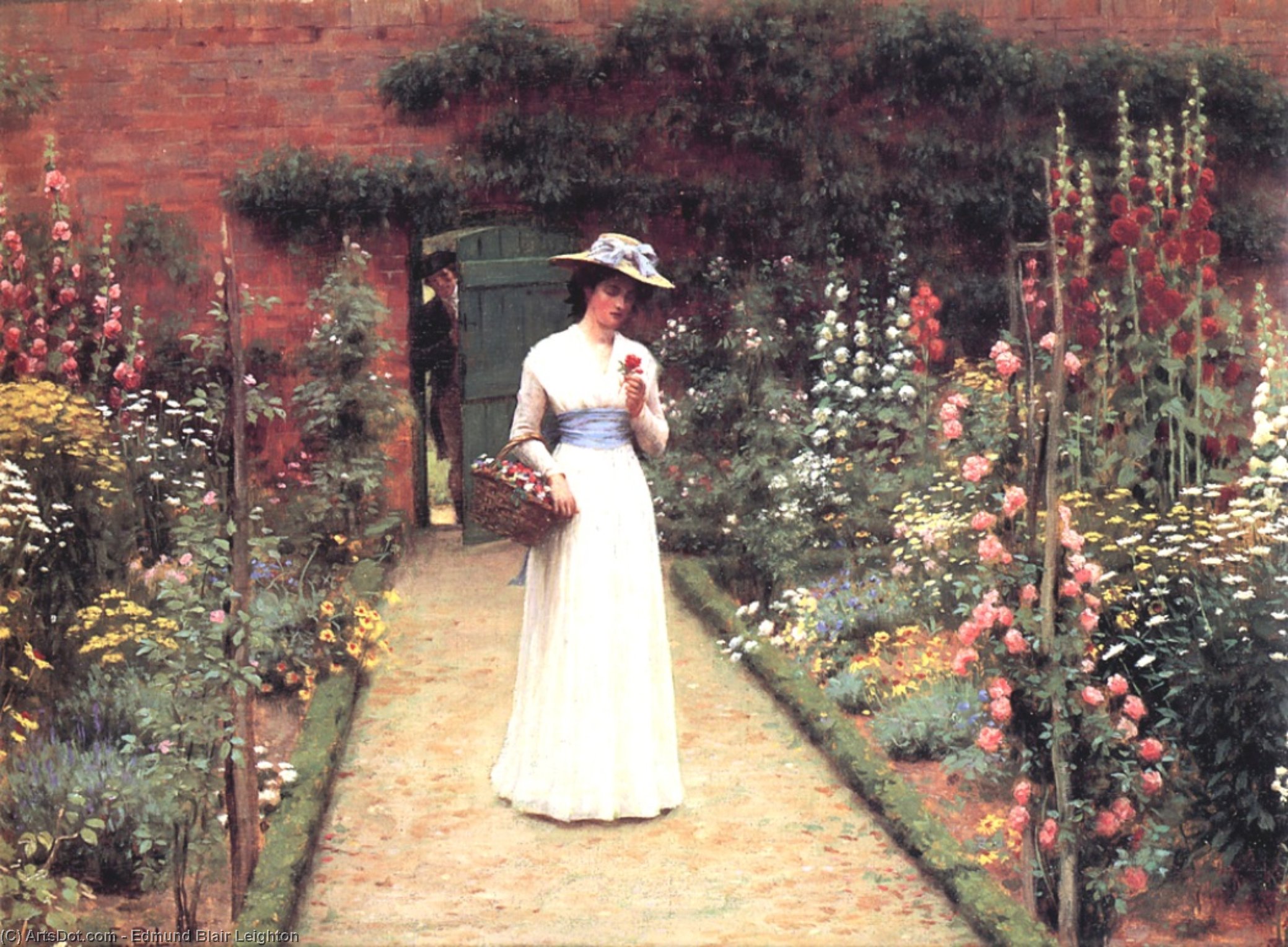 Wikioo.org - The Encyclopedia of Fine Arts - Painting, Artwork by Edmund Blair Leighton - Lady in a Garden