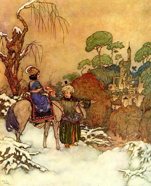 WikiOO.org - Encyclopedia of Fine Arts - Maalaus, taideteos Edmund Dulac - Beauty Saw the Castle in the Distance