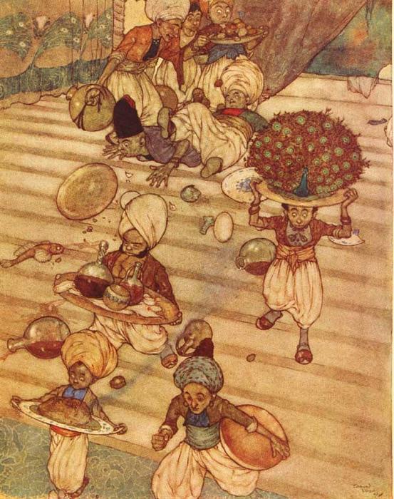 WikiOO.org - Encyclopedia of Fine Arts - Schilderen, Artwork Edmund Dulac - He Fell with the Tray