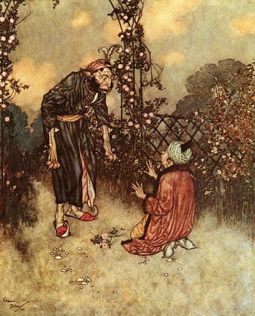 Wikioo.org - The Encyclopedia of Fine Arts - Painting, Artwork by Edmund Dulac - Her Father Dropped the Rose