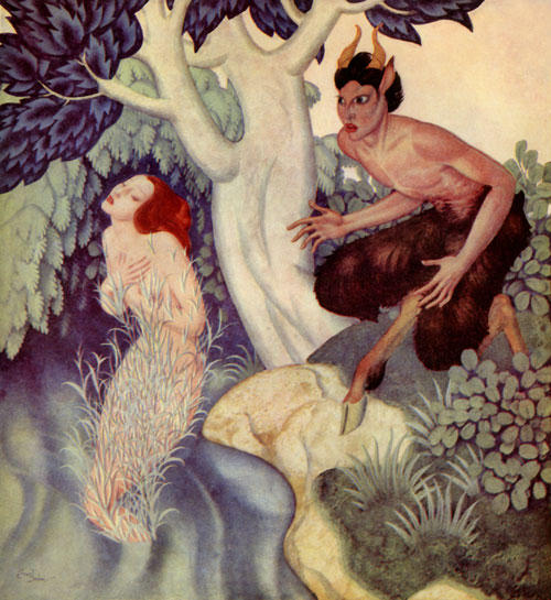 Wikioo.org - The Encyclopedia of Fine Arts - Painting, Artwork by Edmund Dulac - Pan and Syrinx