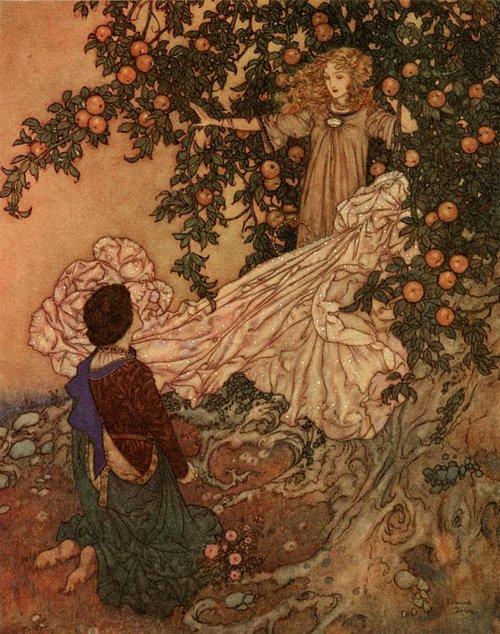 Wikioo.org - The Encyclopedia of Fine Arts - Painting, Artwork by Edmund Dulac - The Fairy was Hidden in the Branches