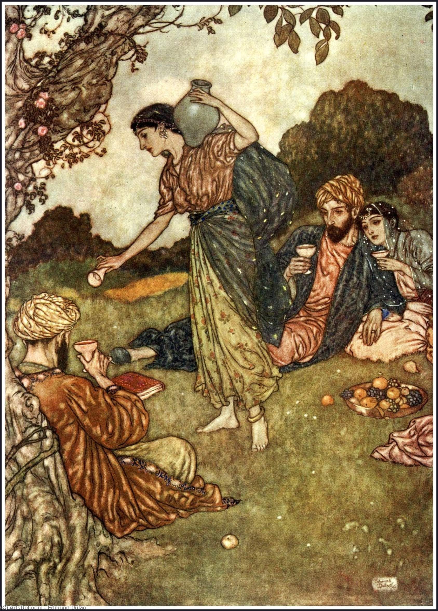Wikioo.org - The Encyclopedia of Fine Arts - Painting, Artwork by Edmund Dulac - The Rubaiyat. Angel of the drink of Darkness