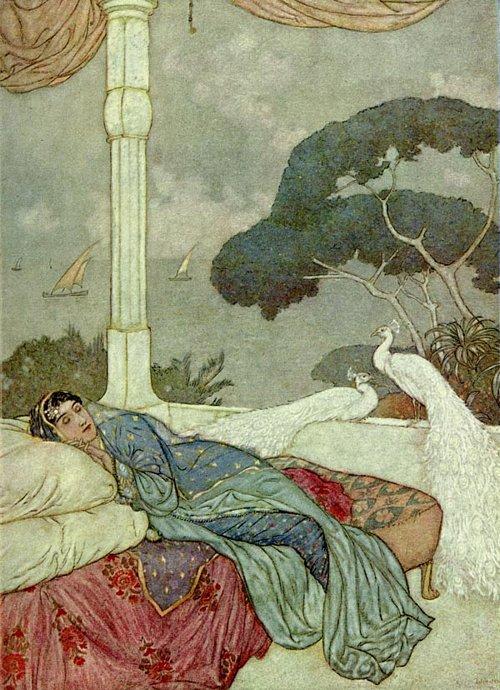 Wikioo.org - The Encyclopedia of Fine Arts - Painting, Artwork by Edmund Dulac - The Rubaiyat. Heav'n But the Vision of Fulfill'd Desire