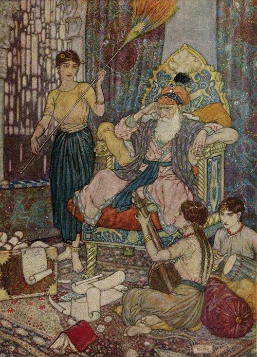 Wikioo.org - The Encyclopedia of Fine Arts - Painting, Artwork by Edmund Dulac - The Rubaiyat. Peace to Mahmud on his golden Throne!