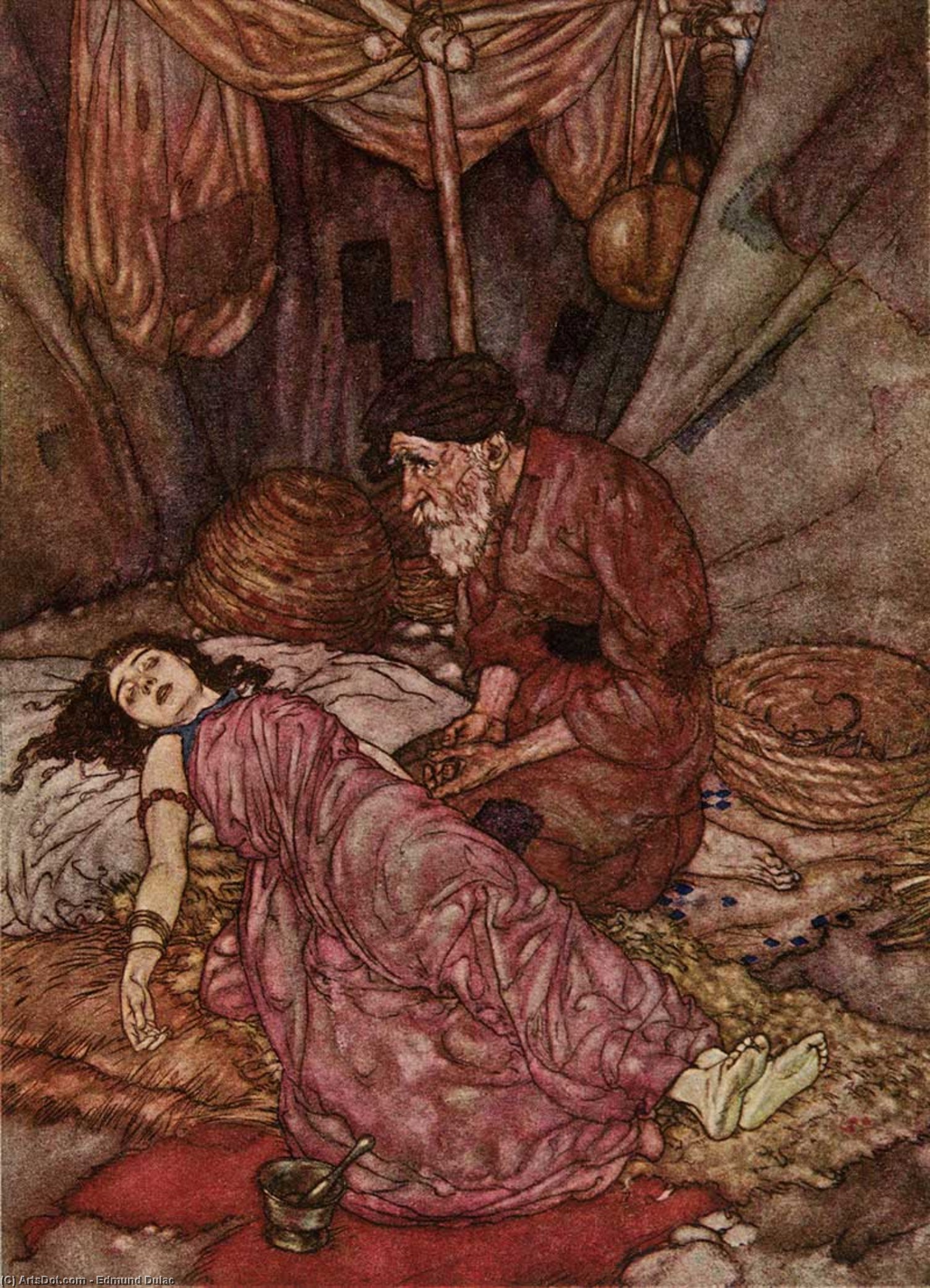 WikiOO.org - Enciklopedija likovnih umjetnosti - Slikarstvo, umjetnička djela Edmund Dulac - The Rubaiyat. The Face of Wretched Man
