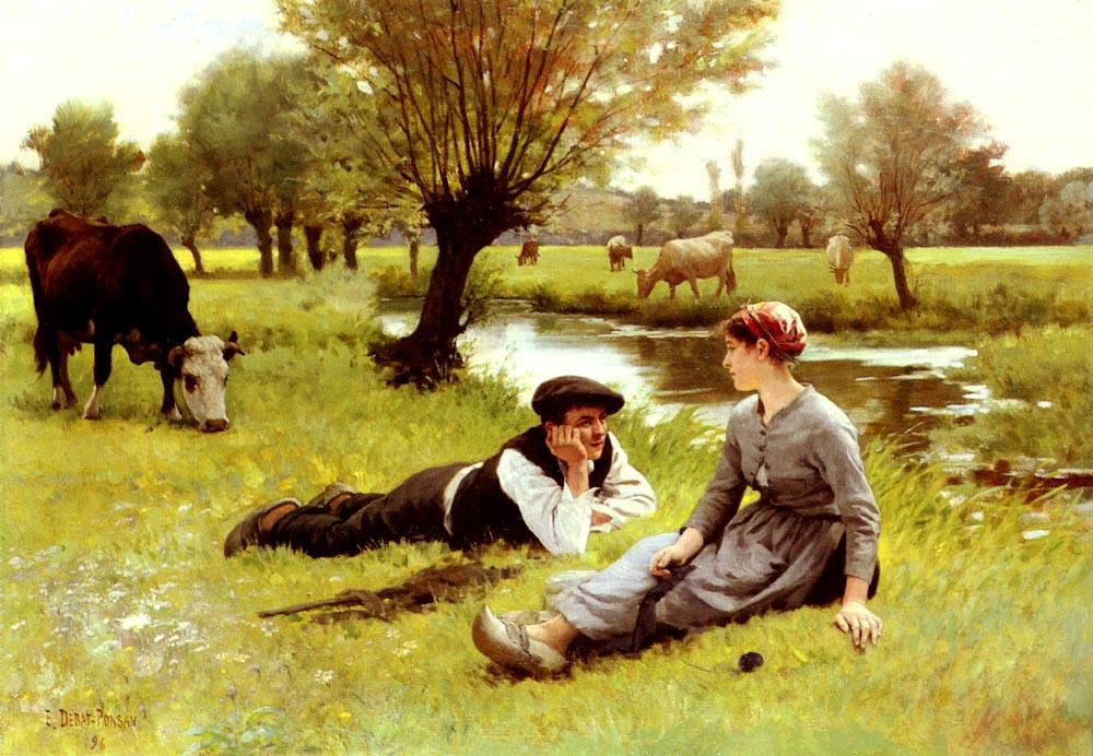WikiOO.org - Encyclopedia of Fine Arts - Lukisan, Artwork Edouard Debat-Ponsan - Le Flirt