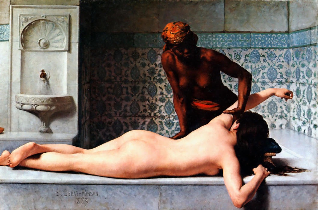 Wikioo.org - The Encyclopedia of Fine Arts - Painting, Artwork by Edouard Debat-Ponsan - Le Massage scene de Hammam