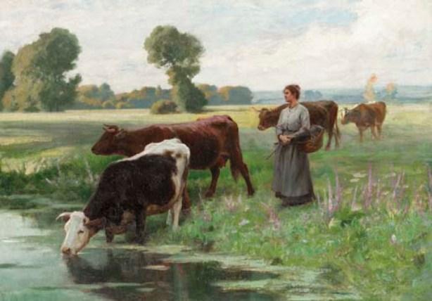 Wikioo.org - The Encyclopedia of Fine Arts - Painting, Artwork by Edouard Debat-Ponsan - Leading the Herd to Drink