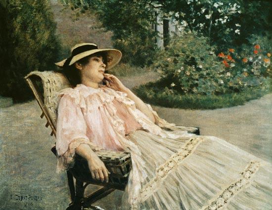 WikiOO.org - Encyclopedia of Fine Arts - Lukisan, Artwork Edouard Debat-Ponsan - Mrs Debat-Ponsan on the Terrace at Nazelles