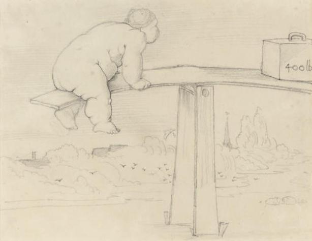 Wikioo.org - The Encyclopedia of Fine Arts - Painting, Artwork by Edward Coley Burne-Jones - A large child on a see-saw