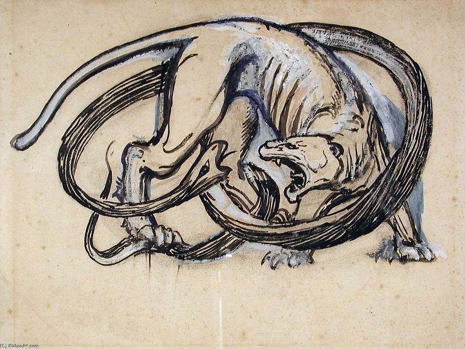 Wikioo.org - The Encyclopedia of Fine Arts - Painting, Artwork by Edward Coley Burne-Jones - A Tiger Fighting with a Snake