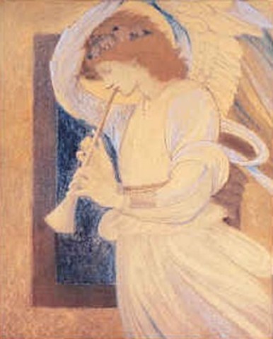 Wikioo.org - The Encyclopedia of Fine Arts - Painting, Artwork by Edward Coley Burne-Jones - An Angel Playing a Flageolet