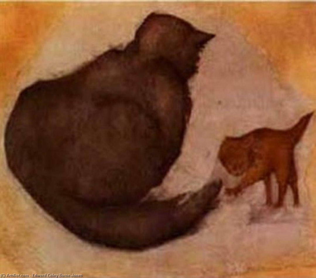 Wikioo.org - The Encyclopedia of Fine Arts - Painting, Artwork by Edward Coley Burne-Jones - Cat and Kitten