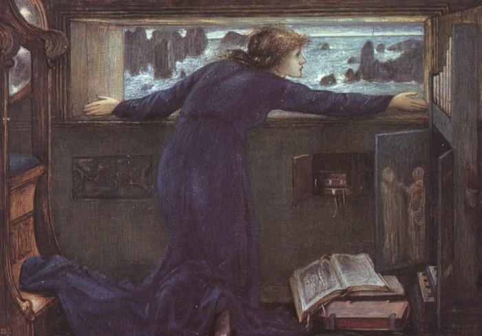 Wikioo.org – La Enciclopedia de las Bellas Artes - Pintura, Obras de arte de Edward Coley Burne-Jones - Dorigen de Inglaterra esperando el regreso de su marido