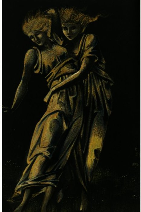 WikiOO.org - Енциклопедия за изящни изкуства - Живопис, Произведения на изкуството Edward Coley Burne-Jones - Study Of Two Figures Embracing. A Design For Metal