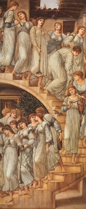 Wikoo.org - موسوعة الفنون الجميلة - اللوحة، العمل الفني Edward Coley Burne-Jones - The Golden Stairs (aka 'The King's Wedding' or 'Music on the Stairs')