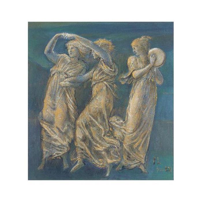 Wikioo.org - The Encyclopedia of Fine Arts - Painting, Artwork by Edward Coley Burne-Jones - Three Female Figures, Dancing And Playing
