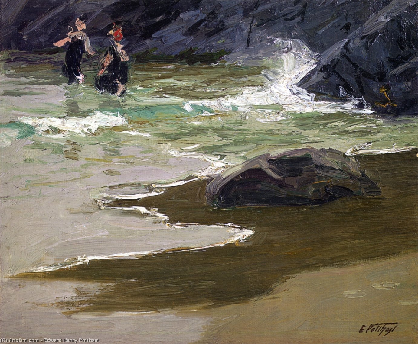 Wikioo.org - The Encyclopedia of Fine Arts - Painting, Artwork by Edward Henry Potthast - Bathers by a Rocky Coast