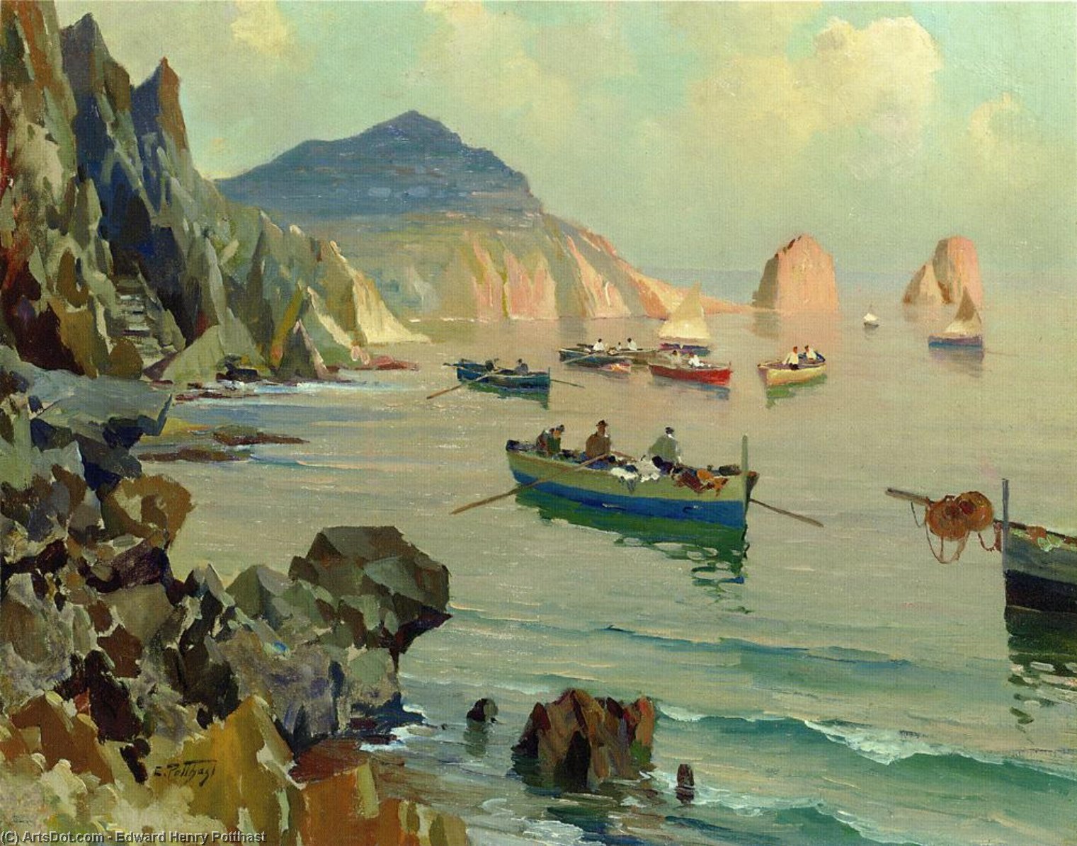 Wikioo.org - The Encyclopedia of Fine Arts - Painting, Artwork by Edward Henry Potthast - Boats in a Rocky Cove