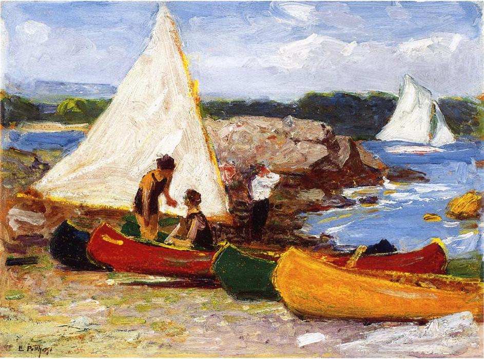 Wikoo.org - موسوعة الفنون الجميلة - اللوحة، العمل الفني Edward Henry Potthast - Canoes and Sailboats