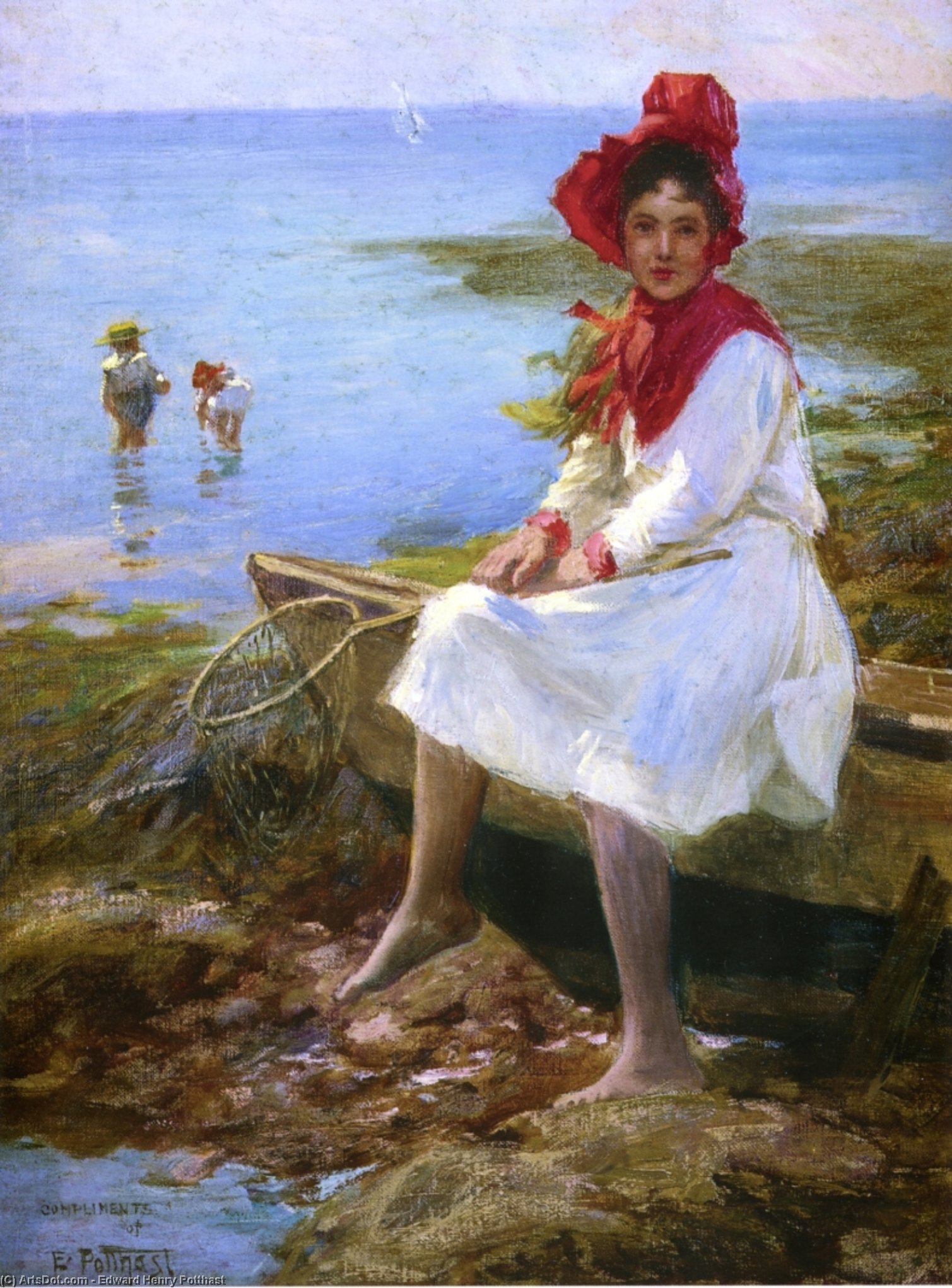 Wikioo.org - The Encyclopedia of Fine Arts - Painting, Artwork by Edward Henry Potthast - Girl in a Red Bonnet 1