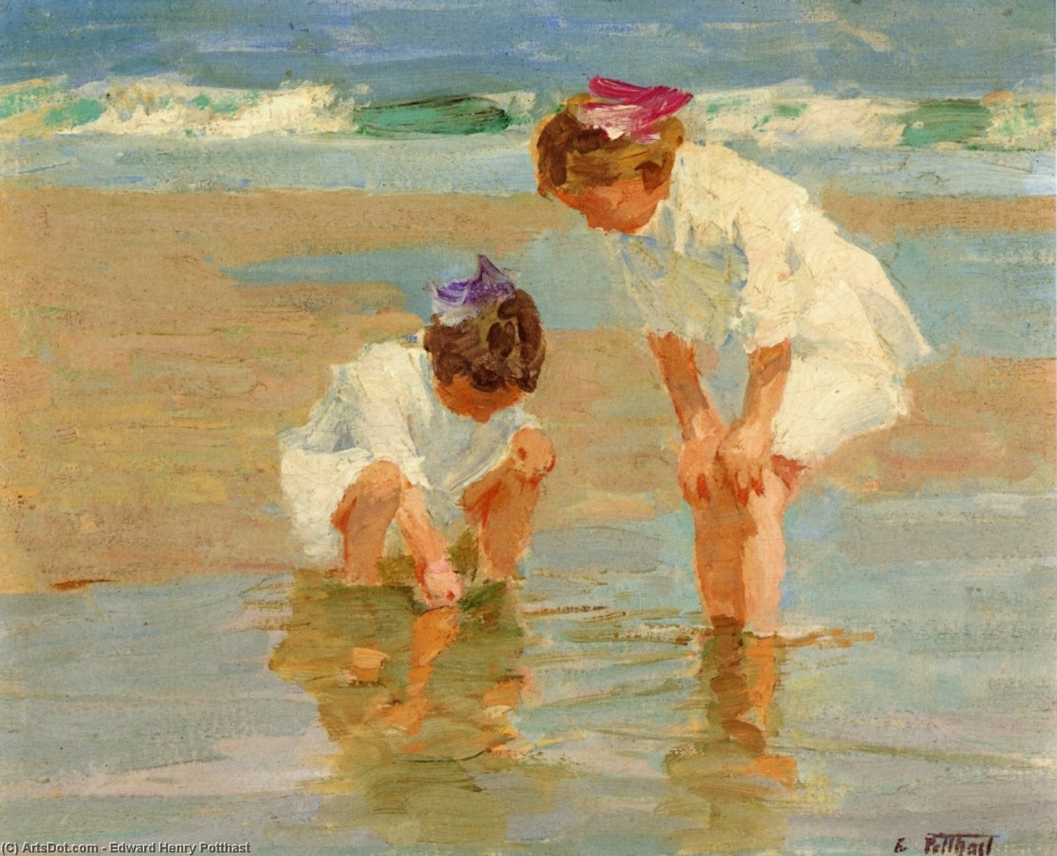 WikiOO.org - Encyclopedia of Fine Arts - Lukisan, Artwork Edward Henry Potthast - Girls Playing in Surf
