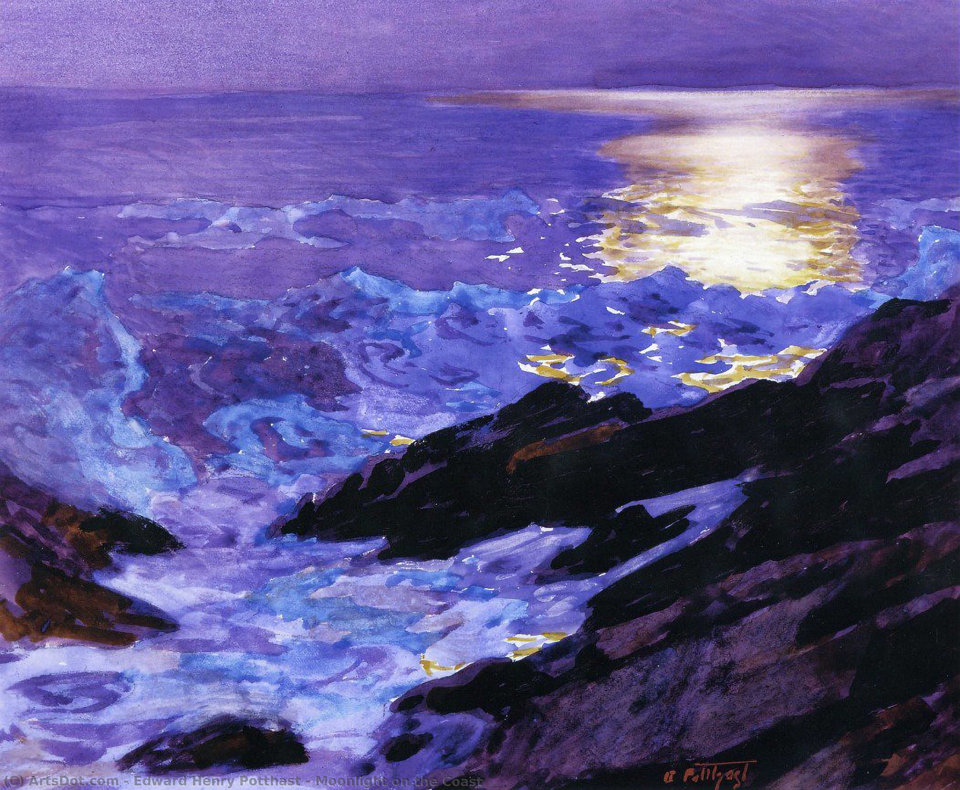 Wikioo.org - The Encyclopedia of Fine Arts - Painting, Artwork by Edward Henry Potthast - Moonlight on the Coast