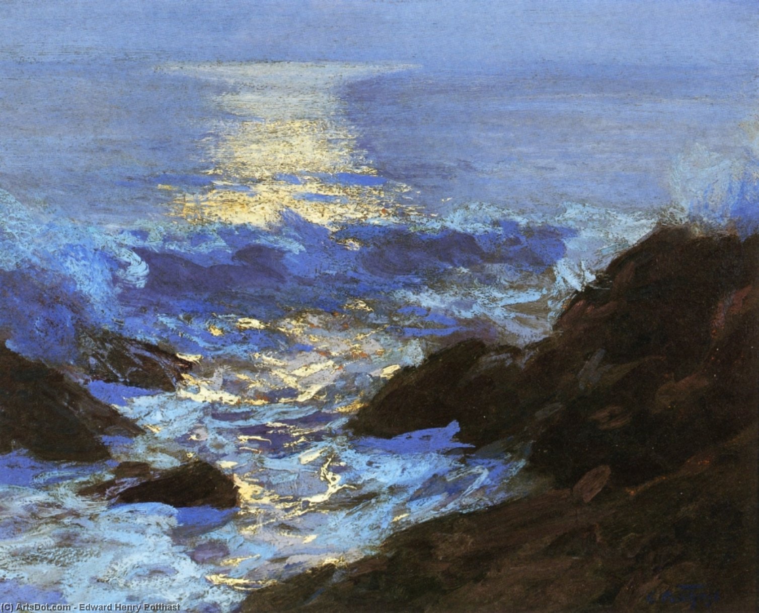 WikiOO.org - Encyclopedia of Fine Arts - Lukisan, Artwork Edward Henry Potthast - Seascape Moonlight