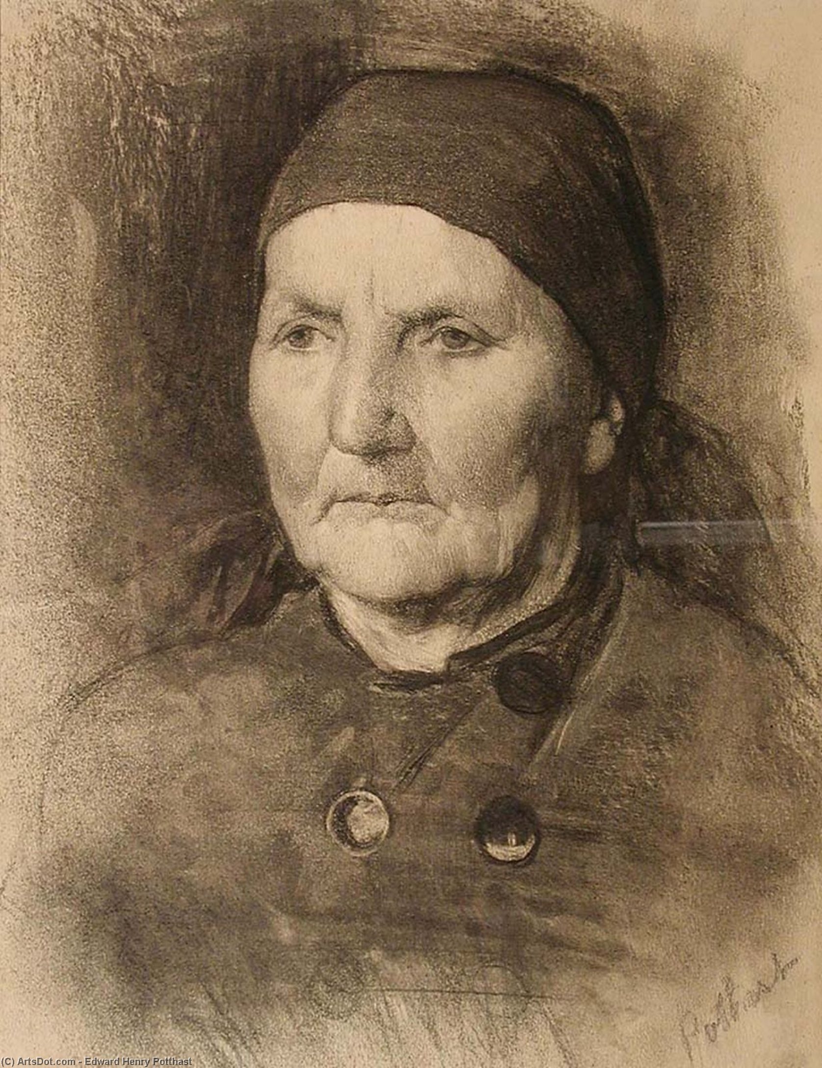 WikiOO.org - دایره المعارف هنرهای زیبا - نقاشی، آثار هنری Edward Henry Potthast - Study Head (Woman in a Scarf)